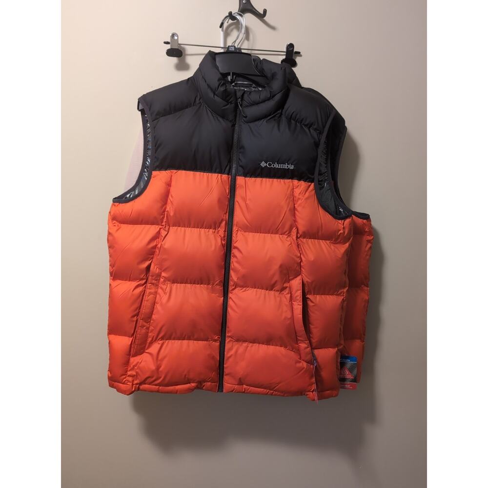 Columbia Pike Lake Puffer Vest Jacket Mens  1 XL Omni-Heat Orange & Black